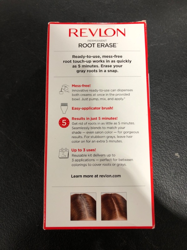 Photo 3 of Revlon Root Erase Permanent Hair Color, At-Home Root Touchup Hair Dye with Applicator Brush for Multiple Use, 100% Gray Coverage, Medium Auburn/Reddish Brown (5R), 3.2 oz
