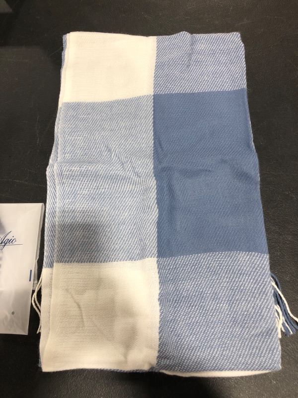 Photo 1 of WANDER AGIO WOMEN'S FASHION LARGE BIG PLAID SCARF, BLUE/WHITE. 