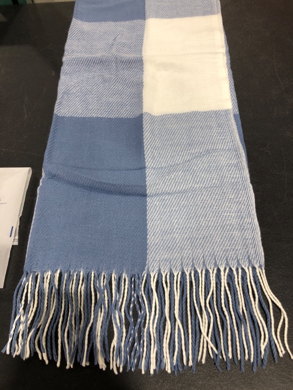 Photo 2 of WANDER AGIO WOMEN'S FASHION LARGE BIG PLAID SCARF, BLUE/WHITE. 