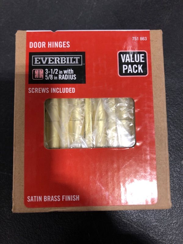 Photo 2 of 3-1/2 in. Satin Brass 5/8 in. Radius Door Hinges Value Pack (12-Pack)
