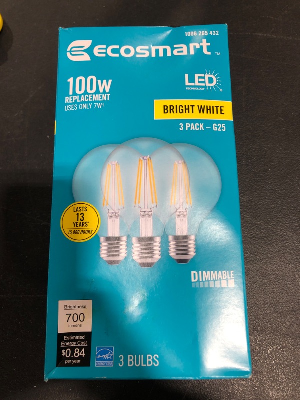 Photo 3 of 100-Watt Equivalent G25 Dimmable Globe Clear Glass Filament LED Vintage Edison Light Bulb Bright White (3-Pack)
