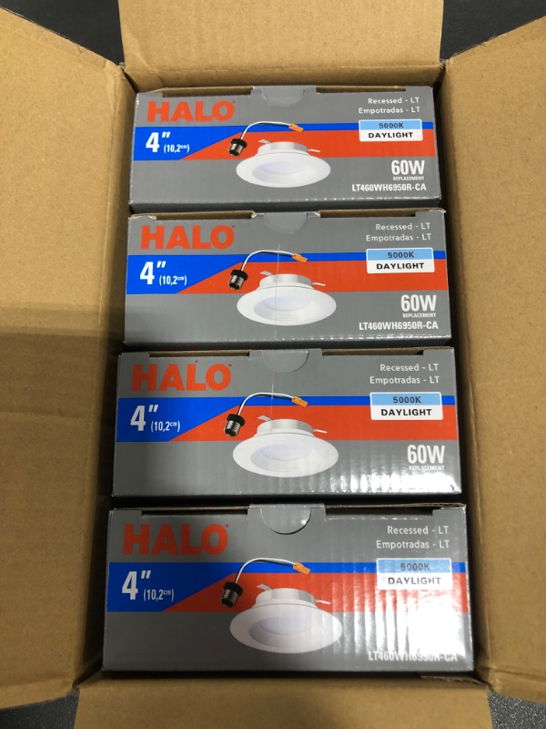 Photo 4 of 4 in. White 5000K Integrated LED Recessed Ceiling Light Retrofit Trim at Daylight 90 CRI Title 20 Compliant. CASE OF 4.
