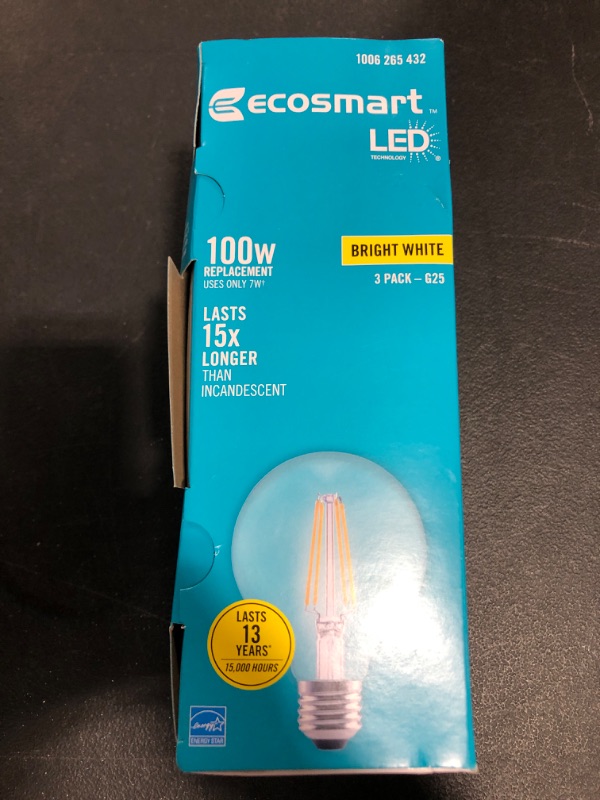 Photo 2 of 100-Watt Equivalent G25 Dimmable Globe Clear Glass Filament LED Vintage Edison Light Bulb Bright White (3-Pack)
