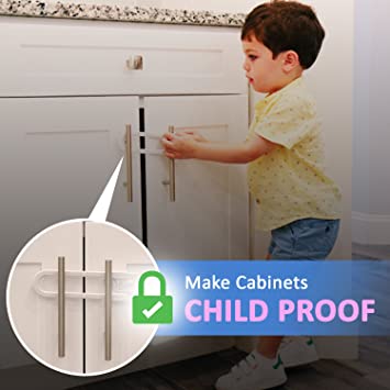 Photo 2 of Child Safety Sliding Cabinet Locks (4 Pack) - Baby Proof Knobs, Handles, Doors - U Shape Sliding Safety Latch Lock - Jool Baby
LOT OF 2.