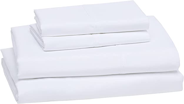 Photo 1 of Amazon Basics Lightweight Super Soft Easy Care Microfiber Bed Sheet Set with 14" Deep Pockets - King, Bright White
