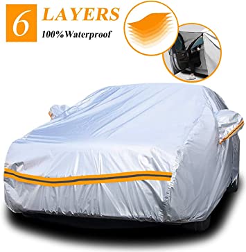 Photo 1 of Autsop Car Cover Waterproof All Weather for Automobiles,6 Layers Outdoor Full Cover Rain Sun UV Wind Hail Protection with Zipper Cotton, Universal Fit for Sedan (A3:194-208 inch)
