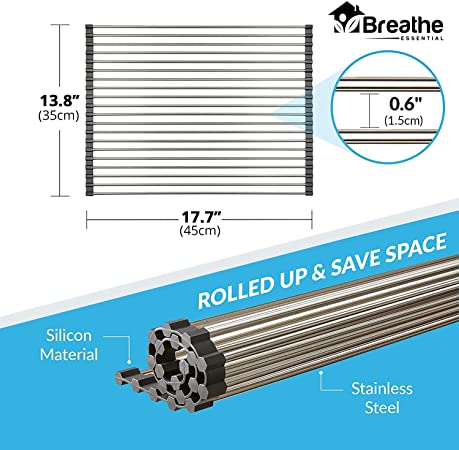 Photo 1 of Breathe Essential - Over The Sink Roll Up Dish Drying Rack & Foldable Trivet (Small - 17.7" x 13.8")
