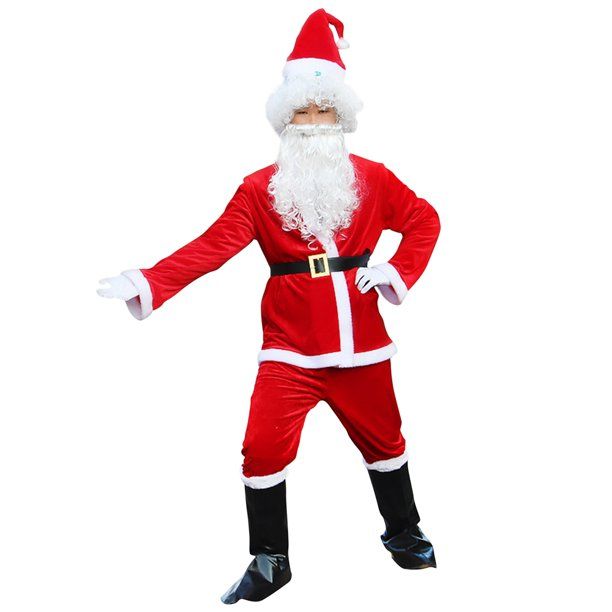 Photo 1 of 6pcs/set Santa Suit Deluxe Christmas Santa Claus Costume Complete Velvet Adults Santa Costume Set for Men Women 
