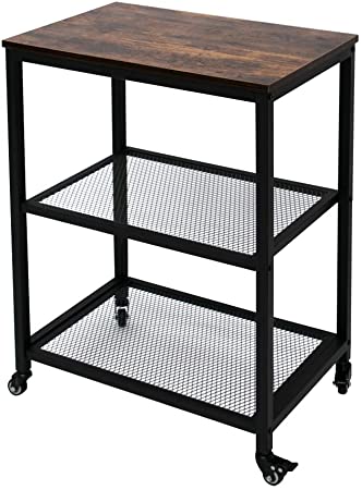 Photo 1 of AZL1 Life Concept Industrial Serving, 3-Tier End Table on Wheels with Storage for Living Room, Wood Look Accent Furniture with Metal Frame,Rustic Brown1
