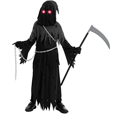 Photo 1 of Spooktacular Creations Child Unisex Glowing Eyes Reaper Costume for Creepy Phantom Halloween Costume SIZE MEDIUM 
