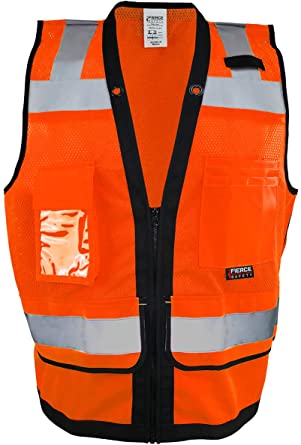 Photo 1 of Fierce Safety SU300G Surveyors Class 2 Green Reflective Vest with Tablet Pockets | Meets ANSI/ISEA Standards
