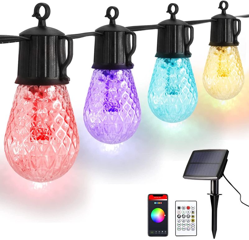 Photo 1 of FREECUBE 48 FT Solar Outdoor String Lights, Multicolor S14 Bulbs Waterproof, Dimmable and 20 Scenes, Sync with Any Music, Patio Lights Outside Backyard
