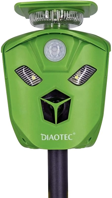 Photo 1 of Diaotec 360° Ultrasonic Animal Repeller Smart Cats Birds Raccoon Deer Repellent Scarecrow for Garden Outdoor Weatherproof Solar Powered with Motion Detector Flashing LED Light
