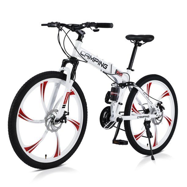 Photo 1 of Campingsurvivals Folding Mountain Bike, 21 Speed Steel Adult Bicycle, with 26" Wheel, White
