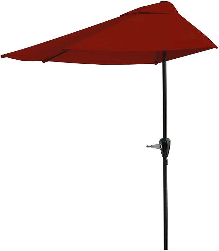 Photo 1 of 9-Foot Half Patio Umbrella – Easy Crank Opening Shade Canopy for Balconies, Porches, or Against a Wall by Pure Garden (Red)
