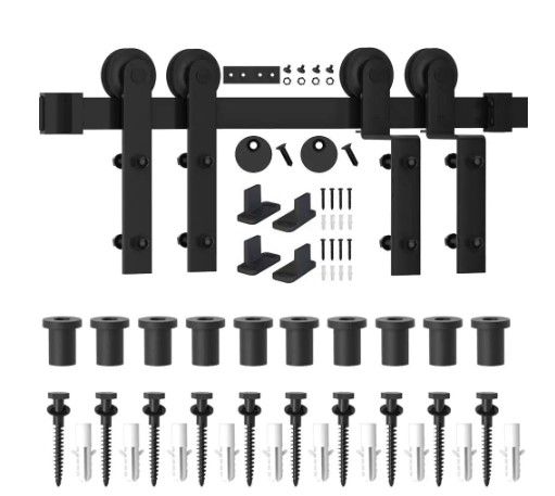 Photo 1 of 12 ft./144 in. Single Track Bypass Sliding Barn Door Hardware Kit for Double Doors Low Ceiling
