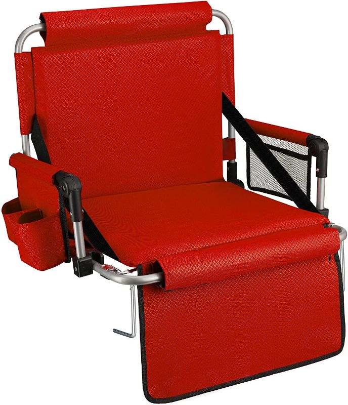 Photo 1 of Alpcour Foldable Stadium Bleacher Seat with Backrest and Armrest - Durable and Portable Padded Chair with Pockets and Cup Holder - Perfect for Basketball and Football Bench Seats
