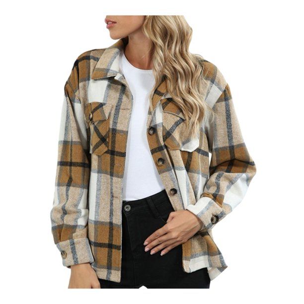 Photo 1 of Aunavey Womens Casual Plaid Button Shackets Down Long Sleeve Shirt Jacket Cardigan Tops XL
