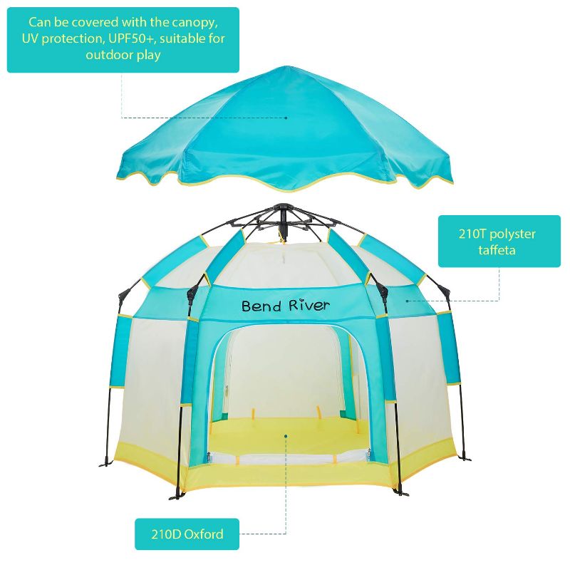 Photo 1 of Bend River Baby Playpen with Canopy, Portable Baby Beach Tent, Toddler Play Yard Indoor and Outdoor, Foldable Mosquito Net for Infant
