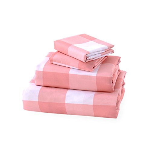 Photo 1 of BASIC CHOICE Brushed Microfiber Bed Sheet Set, Gingham Pink, Full, 4 Pieces
