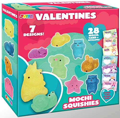 Photo 1 of 28 Valentines Day Gift Cards Kids Toy Kawaii Glitter Mochi Squishy to Squeeze, Classroom Exchange Prizes Valentine Party Favor Toy
