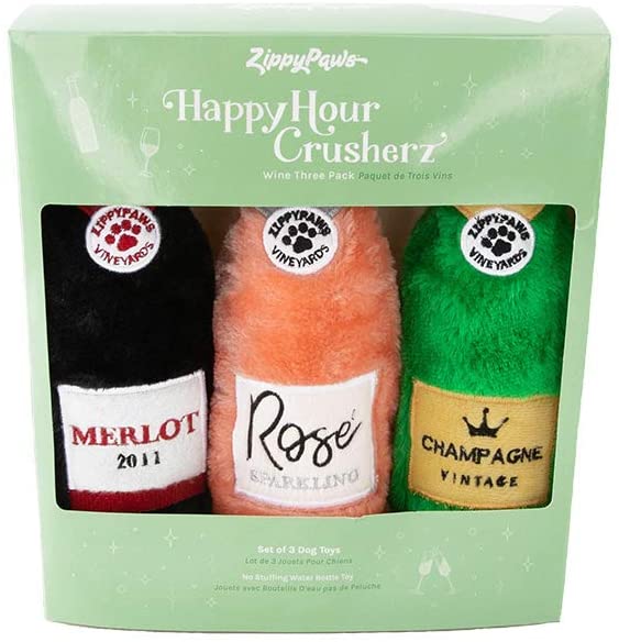 Photo 1 of ZippyPaws - Happy Hour Crusherz, No Stuffing Dog Toys - Use Empty Water Bottles for Crunchy Chew Toys - Wine Three Pack
