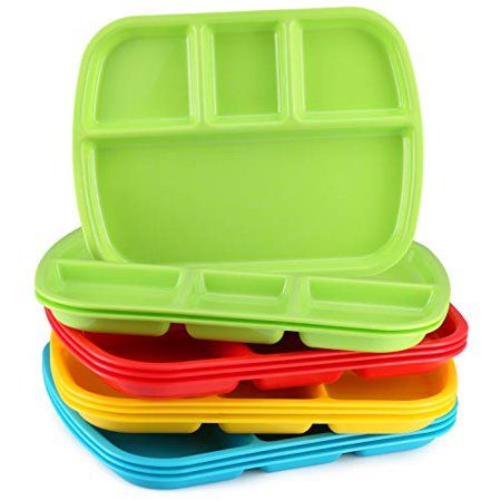 Photo 1 of 4-Compartment Divided Plastic Kids Tray - Set of 12 Plastic Lunch Trays with Dividers for Eating or Baby Feeding - Divided Plates for Adults - BPA Fre
