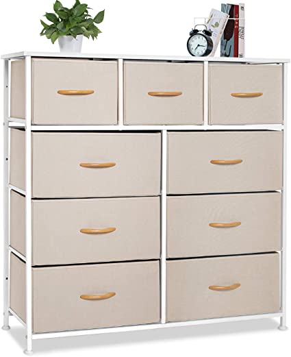 Photo 1 of Bigroof Dresser with Drawers, Storage Organizer Fabric Drawers for Bedroom Bathroom-Steel Frame Wood Top Fabric Bins for Clothing Blankets Plush Toy
