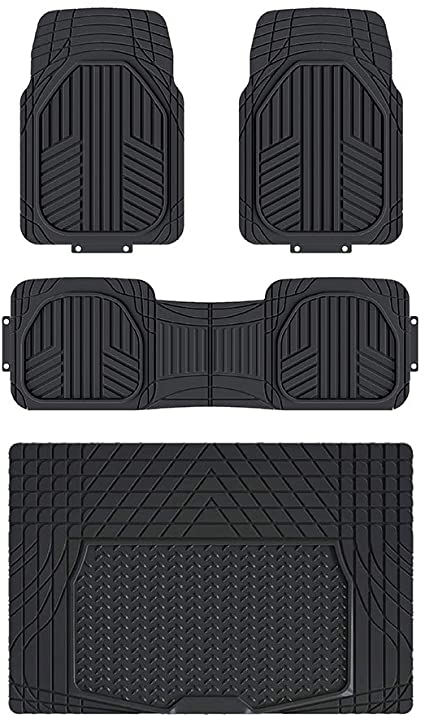 Photo 1 of Amazon Basics 4-Piece All-Weather Protection Heavy Duty Rubber Floor Mats Set with Cargo Liner for Cars, SUVs, and Trucks?Black,Universal Trim to Fit
