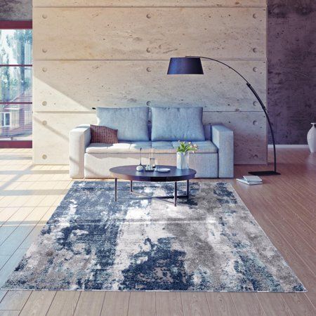 Photo 1 of Euston Collection D.Blue-L.Blue 4x5 Modern Abstract Polypropylene Area Rug 7681
