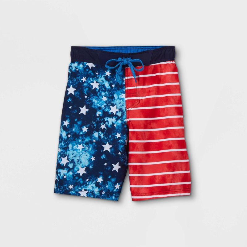 Photo 1 of 1 - Boys' American Flag Tie-Dye Swim Trunks - Cat & Jack™ XS SIZE 4/5
