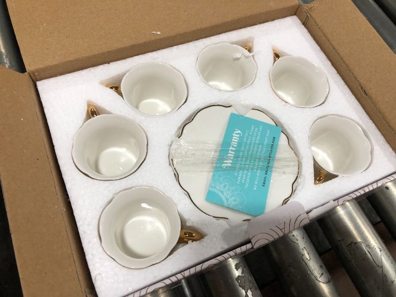 Photo 1 of BTaT- Small Espresso Cups and Saucers, Set of 6 Demitasse Cups (2.4 oz) with Gold Trim and Gift Box, Small Coffee Cup, White Espresso Cup, Turkish Coffee Cup, Porcelain Espresso Cup
