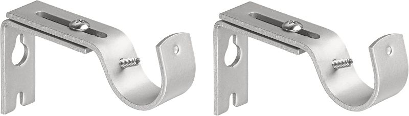 Photo 1 of Amazon Basics Adjustable Curtain Rod Wall Bracket Hooks, Set of 2, Silver Nickel
