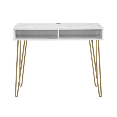 Photo 1 of Novogratz Athena Computer Desk with Storage, White Marble