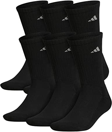 Photo 1 of ADIDAS MENS CUSHIONED SOCKS, BLACK, PACK OF 6 PAIRS, SHOE SIZE 6-12