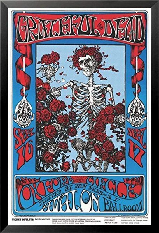 Photo 1 of Buyartforless Framed Grateful Dead - Skeleton & Roses Family Dog 36x24 Art Print Poster Oxford Circus Avalon Ballroom, Multicolor
