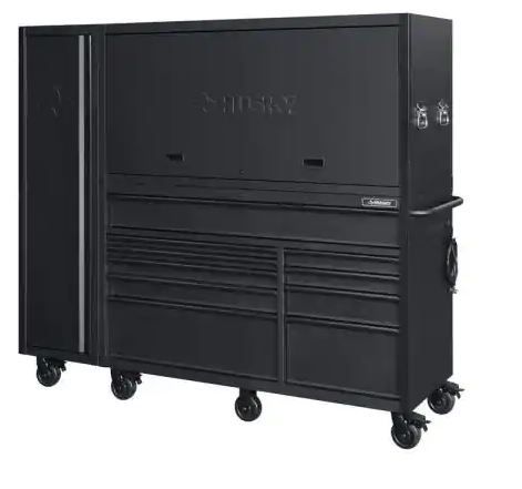 Photo 1 of 80 in. W x 24 in. D Heavy Duty 10-Drawer 3-Piece Combo Rolling Tool Chest, Top Cabinet, and Side Locker in Matte Black
