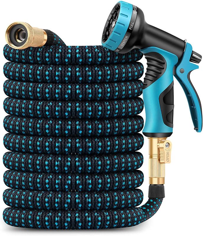 Photo 1 of  Garden Hose Expandable Water Hose with 9 Function Spray Nozzle, Leakproof Expanding Flexible Outdoor Yard Hose with Solid Brass Fittings, Extra Strength