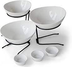 Photo 1 of 3-Tiered Serving Bowls Set – New 2022 Design -3 Individual Tiers - 2 Large Bowls and 1 Medium Bowl +3 Sauce Dishes - Elegant Chip and Dip, Fruit, Snack, Salad Bowls for Parties By Elite Creations
