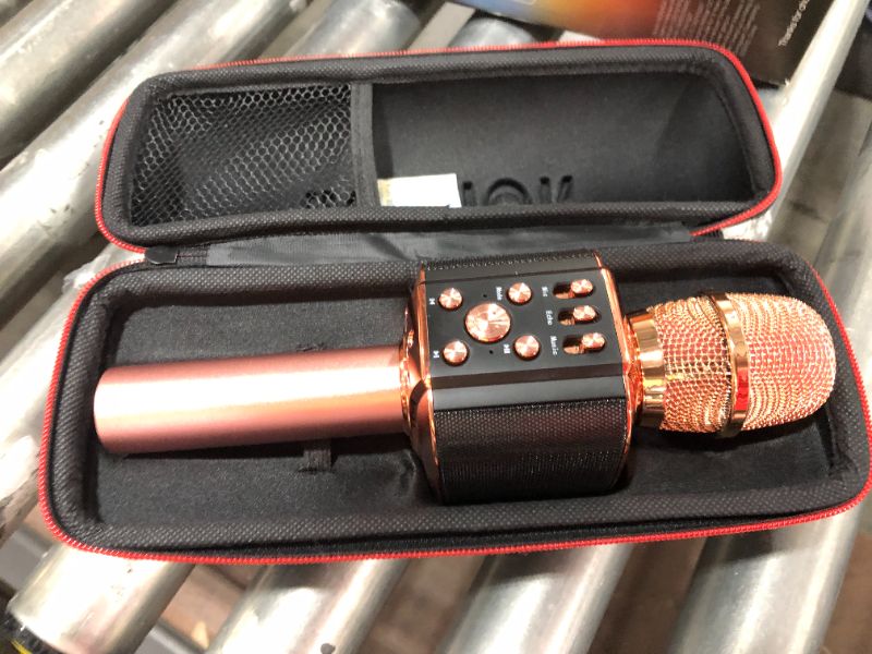 Photo 2 of BONAOK Wireless Bluetooth Karaoke Microphone with controllable LED Lights, 4 in 1 Portable Karaoke Machine Mic Speaker Birthday Home Party for All Smartphones PC(Q36 Rose Gold)
