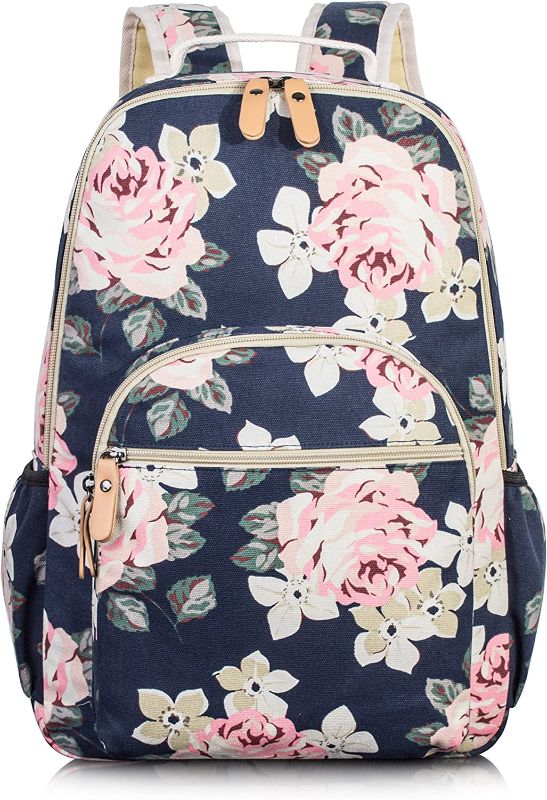 Photo 1 of  Floral 15.6 inches Laptop Backpack College Bag Daypack Floral Dark Blue
