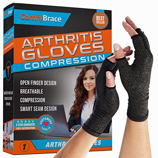 Photo 1 of Comfy Brace Arthritis Hand Compression Gloves – Comfy Fit, Fingerless Design, Breathable & Moisture Wicking Fabric – Alleviate Rheumatoid Pains, Ease Muscle Tension (Small)