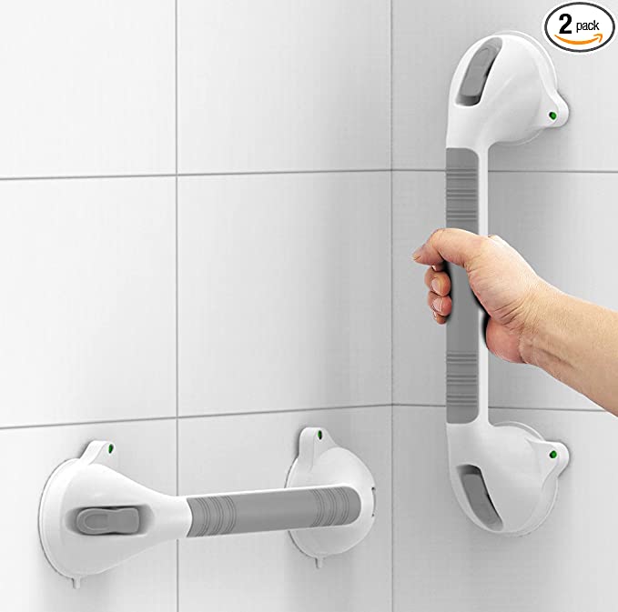 Photo 1 of AmeriLuck 16.5inch 2 Pack Suction Balance Assist Bathroom Shower Handle,Bath Grab Bar with Indicators(White/Grey)