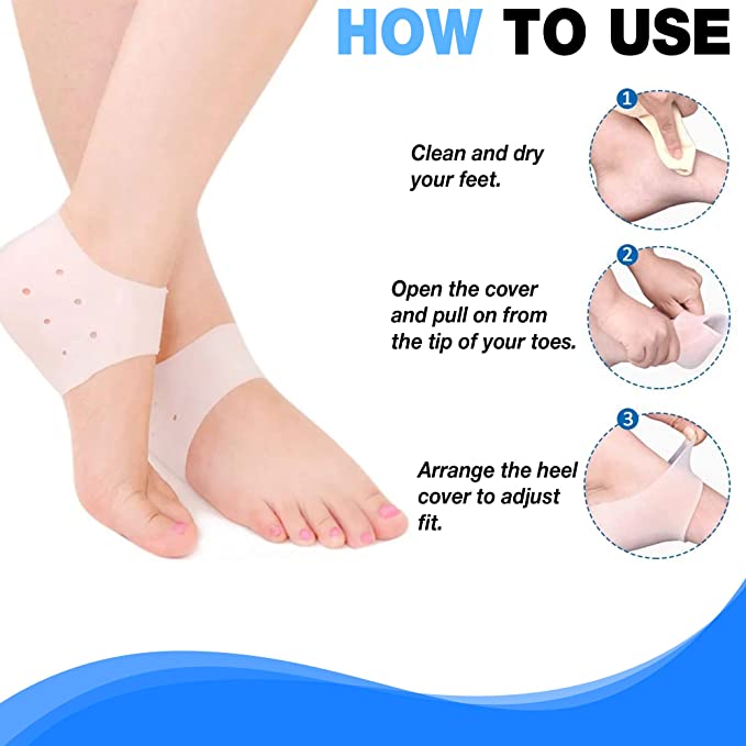 Photo 1 of 6 Pair) Heel Protectors, Heel Cups for Heel Pains, Silicone Heel Pads Cushion, Heal Dry Cracked Heels, Universal Size, Stocking Stuffers for Women Teen Girls Adults Wife Mom for Her