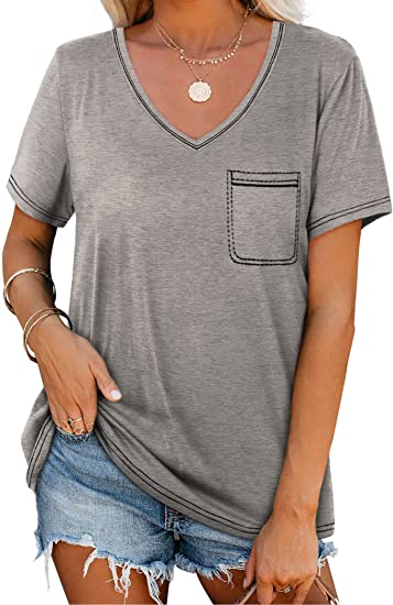 Photo 1 of Bofell Womens T Shirts Short Sleeve V Neck Summer Tops Casual Loose S-2XL