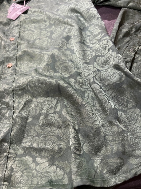 Photo 1 of COOFANDY Mens Floral Rose Printed Long Sleeve Dress Shirts Prom Wedding Party Button Down Shirts Green Black Jasper, Large
