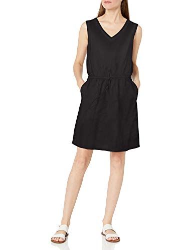 Photo 1 of Amazon Essentials Women's Sleeveless Relaxed Fit Linen Dress, Washed Black, Large
