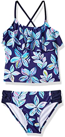 Photo 1 of Kanu Surf Girls' Charlotte Flounce Tankini Beach Sport 2-Piece Swimsuit, Size 10 
