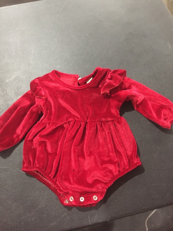 Photo 2 of  Baby Girls Long Sleeve Rompers Velvet Ruffle Jumpsuits Red 6-9 Months
