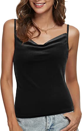 Photo 1 of Laughido Women's Cowl Neck Sleeveless Spaghetti Straps Casual Basic Velvet Cami Tops,  XL